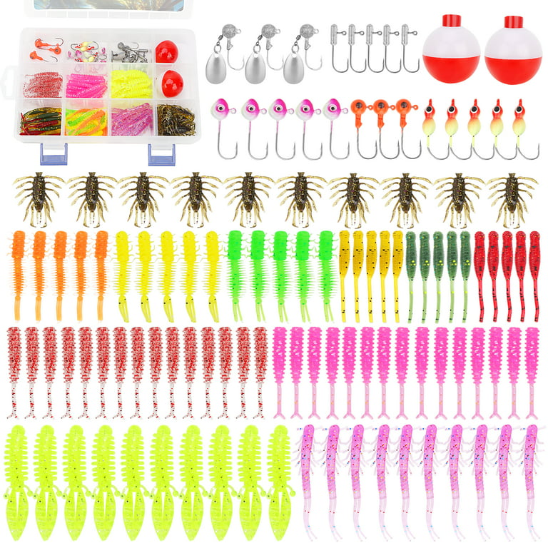 Fishing Lures Tackle Box Trout & Crappie Ice Fishing Gear Kit,Including Jig  Heads,Soft Plastic baits for Panfish,Bluegill, Bass etc Freshwater Fishing