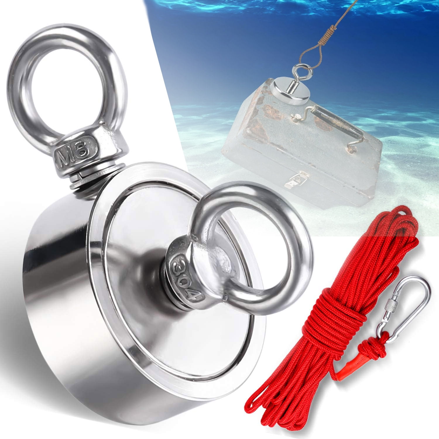 Fishing Magnet Kit 900LBS Pull Force Neodymium Magnet with Rope
