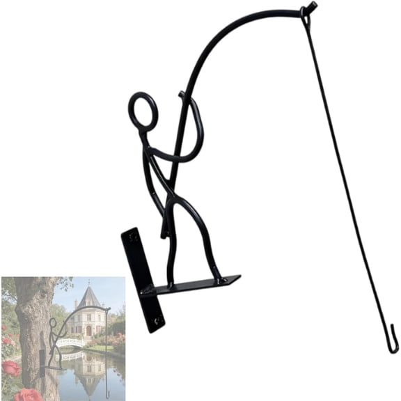 Fishing Man Hanging Plant Hook, Gute Fisherman Stick Man Plant Hanger, Creative Wall Mount Metal Decor Plant Holder, Fishing Man Hook Decorative Outdoor Hanging Basket for Patio