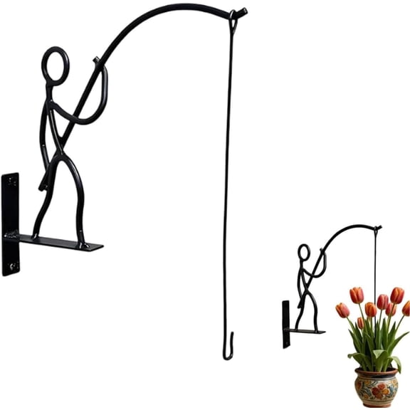 Fishing Man Hanging Plant Hook Wall Mounted Fisherman Holder