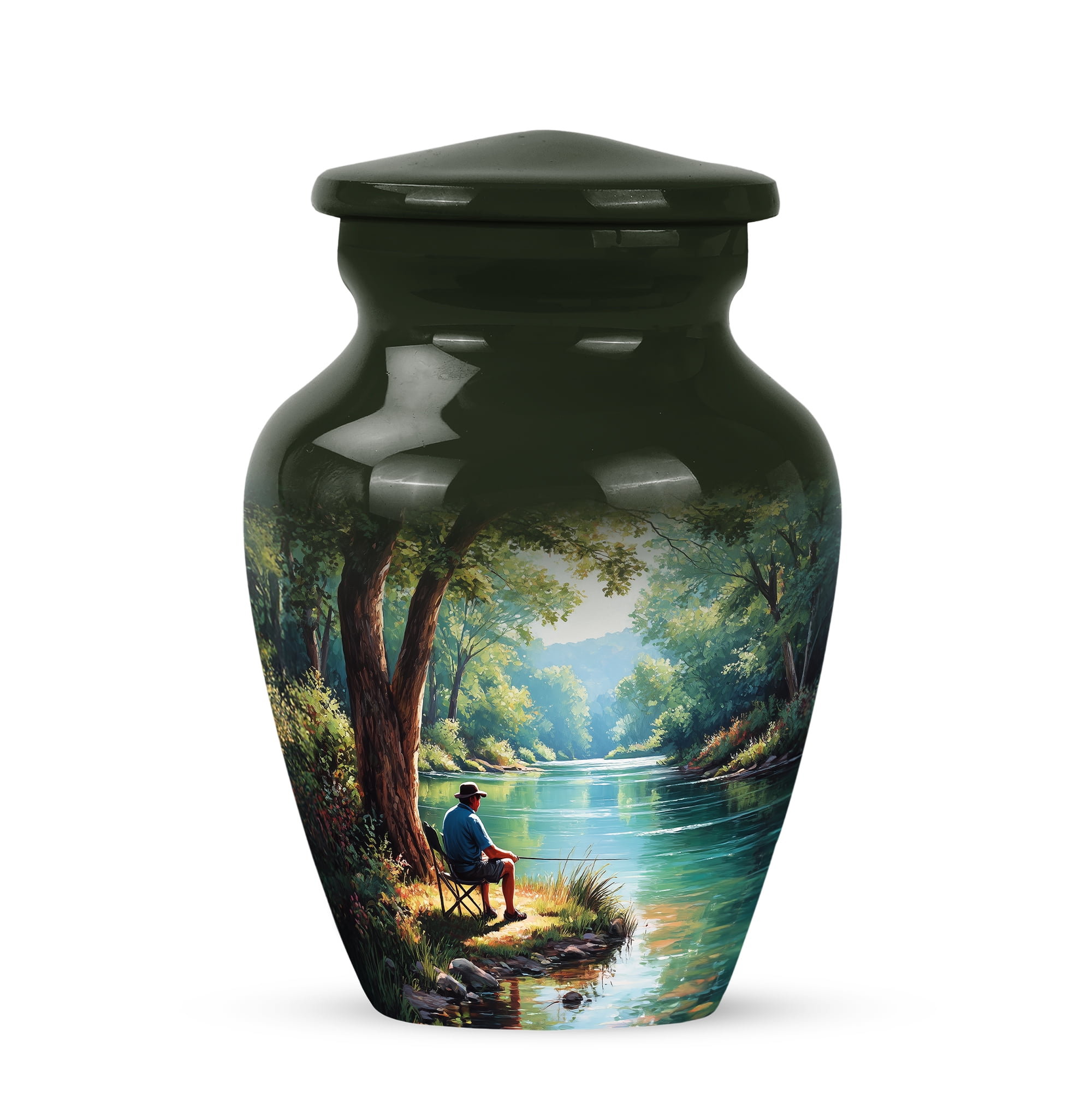 Fishing Man Keepsake Cremation Urn For Ashes For Women 3 Inch Small - Blue Adult Urns For Human Ashes Women And Men Remains - Green Mini Urn For Mom And Dad Memorial