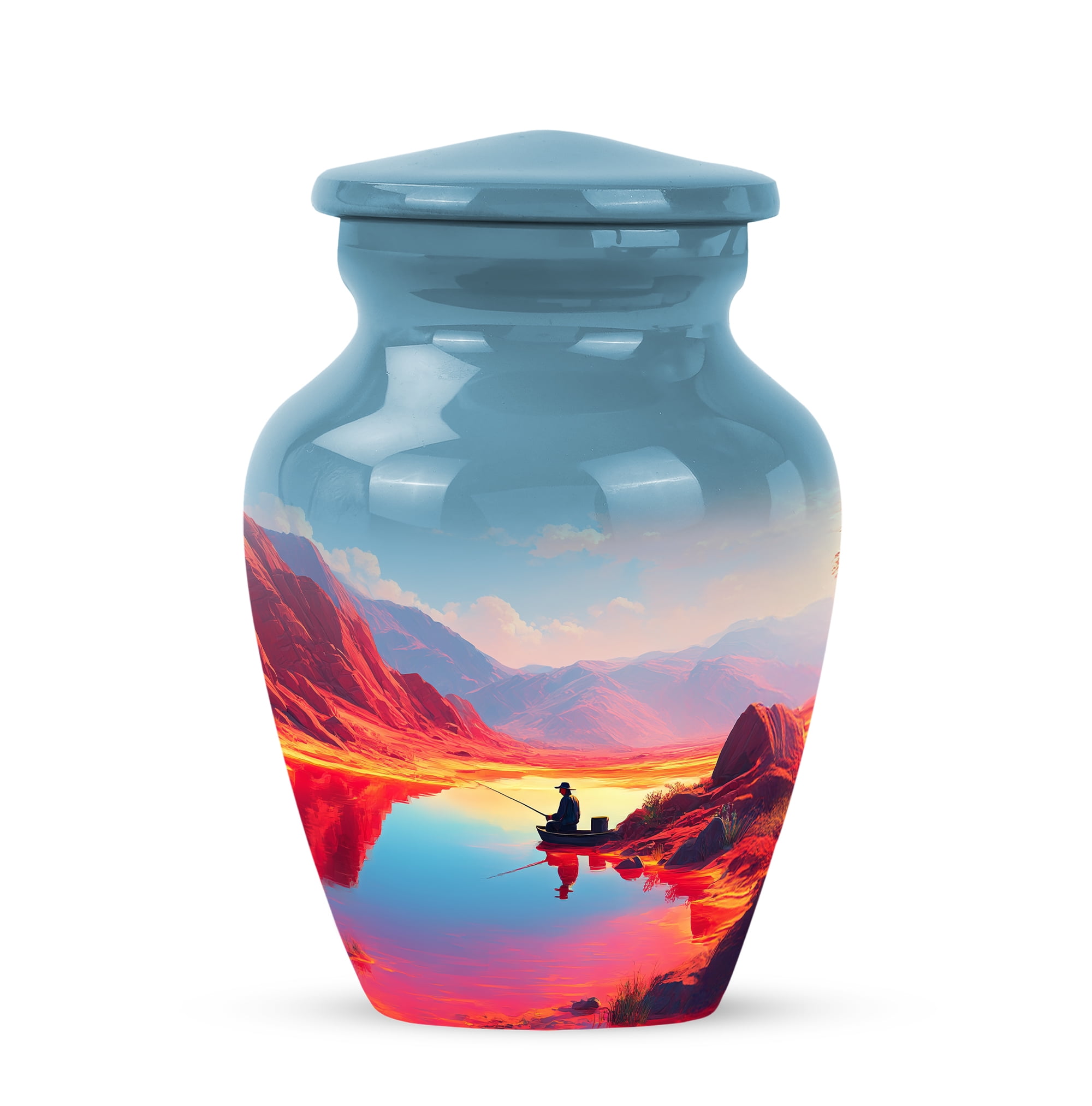 Fishing Man Small Urns For Human Ashes Adult Female And Male 3 Inch - Blue Keepsake Urns For Father And Mother Remains - Orange Memorial Urn For Human Ashes Adult Men