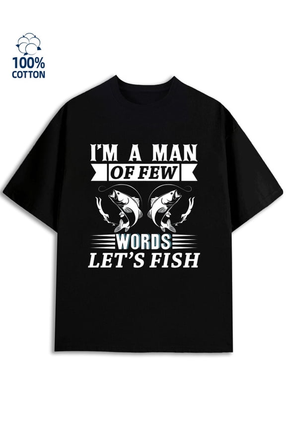 Fishing Man T-Shirt men's fish 180G 100% Cotton black fishing fishing Basic Unisex Shirt Graphic Tee tshirts Unique Design Unisex Shirt Graphic tshirts Classic Unisex Shirt Printed tshirts