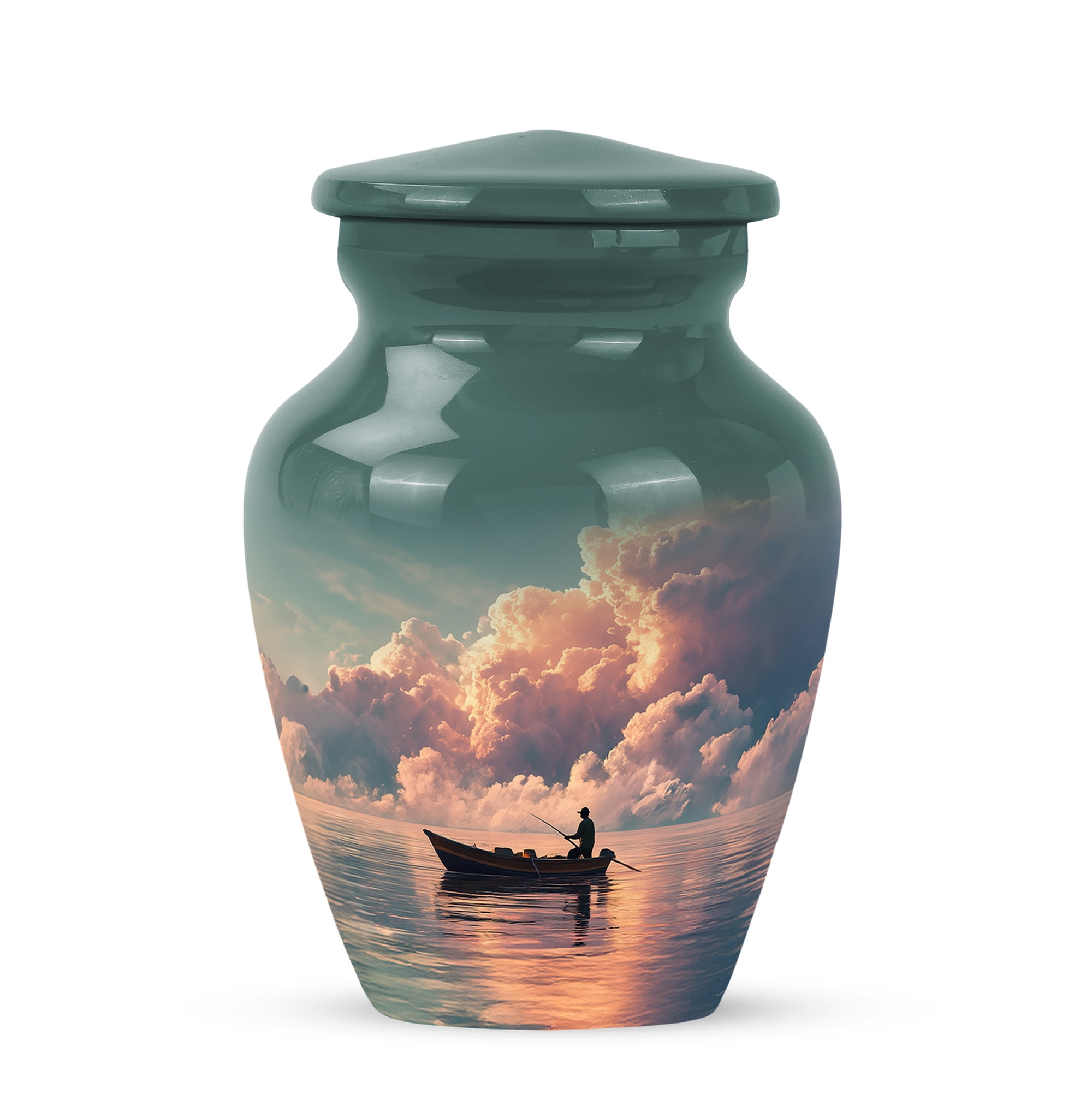 Fishing Man Urns For Adult Ashes Women And Men - Blue Human Ashes Keepsake For Husband And Wife - Cloud Small Urns For Humans Remains - Keepsake Urn For Dad 3 Inch