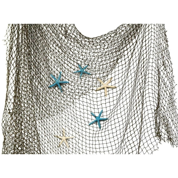 Fishing Net 5' x 7' with Blue and White Finger Starfish | Net with Finger Starfish 3"-4" | Authentic Net and Starfish for Decor