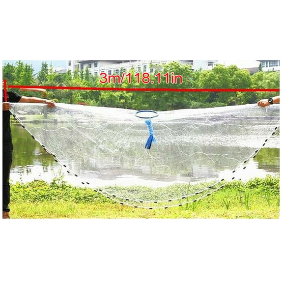 Fishing Net Cast Net for Fishing with Steel Sinker Durable Large Casting Net for Bait Trap Dense Mesh Size Freshwater Saltwater Fishing Net with Thickened Hand Strap