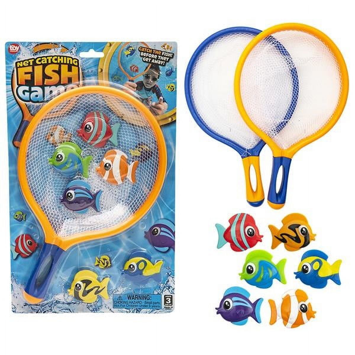 Fishing Net Catch Game, Set of 2, Each Set with 1 Fishing Net and 6  Colorful Fish Toys, Pool Toys for Kids, Bathtub Toys for Boys and Girls,  Summer Toys and Great