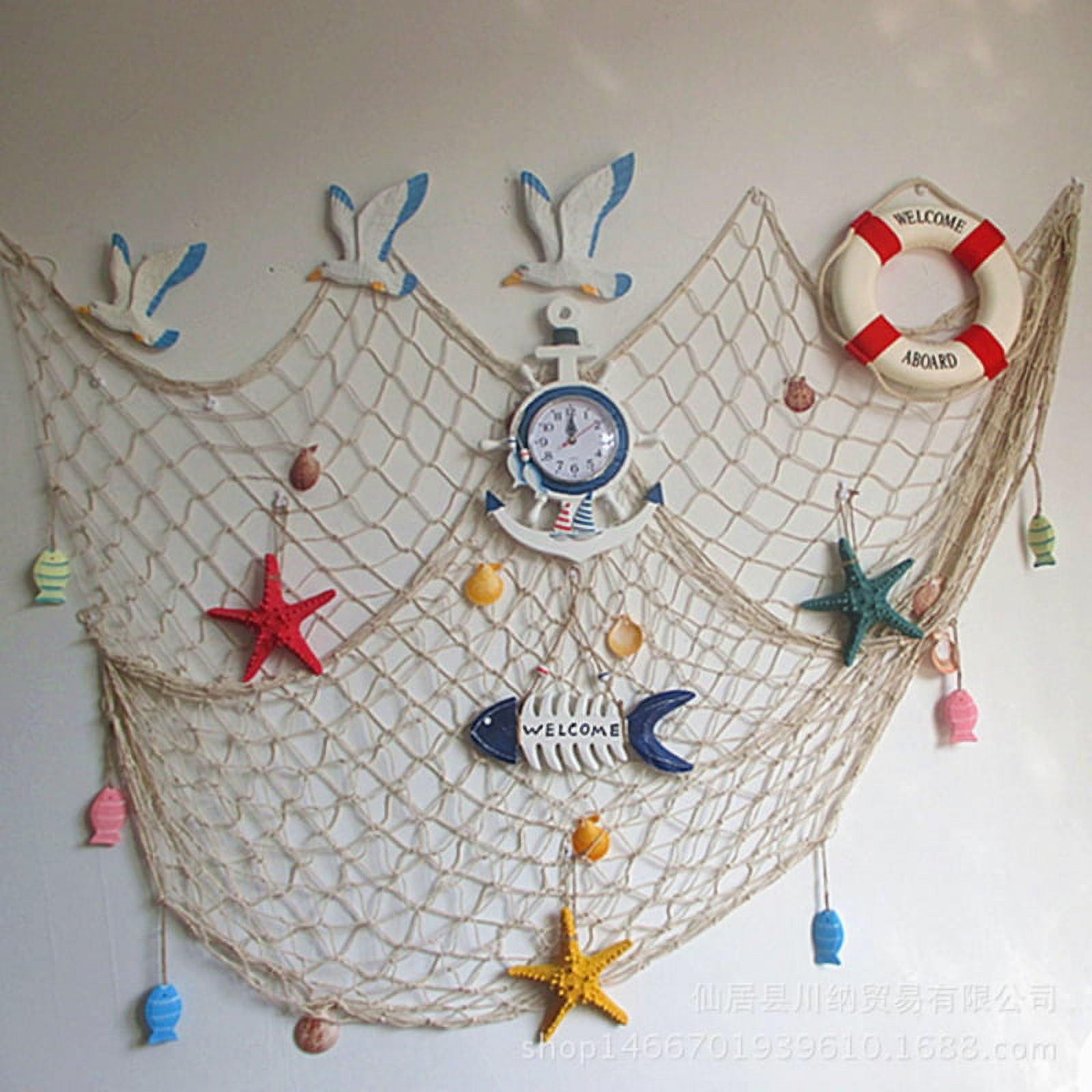 Nature Fish Net Wall Decoration with Shells, Ocean Themed Wall Hangings Fishing  Net Party Decor for …
