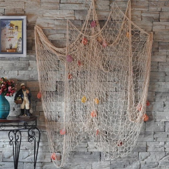 Fishing Net Decoration, Nautical Fish Netting with Shells for Home Garden Beach Luau Coastal Themed Party Decor, Cotton Rope, One Size, Clearance Clear