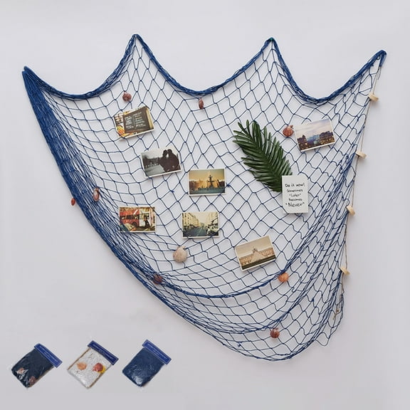 Fishing Net Decoration with Shells Mediterranean Style, Coastal Wall Decor Nautical Net for Photo Wall and Living Room, Beach House Decor for Summer Parties and Holiday Gatherings, Maritime Sopatenor