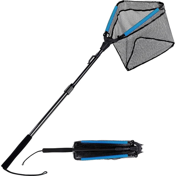 Fishing Net Fish Landing Net, Foldable Collapsible Telescopic Pole Handle, Durable Nylon Material Mesh, Safe Fish Catching or Releasing