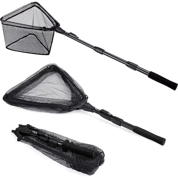 Fishing Net Fish Landing Net, Foldable Collapsible Telescopic Pole Handle, Durable Nylon Material Mesh, Safe Fish Catching or Releasing