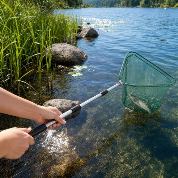 Fishing Net Fish Landing Net with Long Robust Telescopic Aluminum Alloy Handle for Freshwater and Saltwater Foldable Landing Net with Fine Nylon Mesh