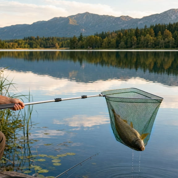 Fishing Net Fish Landing Net with Long Robust Telescopic Aluminum Alloy Handle for Freshwater and Saltwater Foldable Landing Net with Fine Nylon Mesh