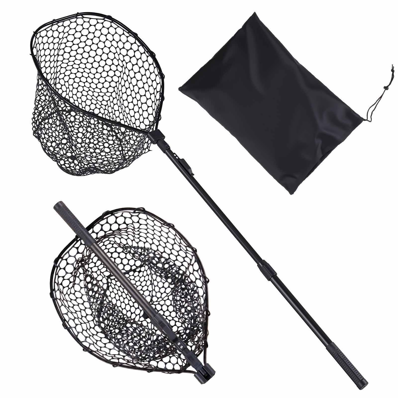 Fishing Net, Foldable Landing Nets with Telescopic Handle, Portable Lightweight and Stronger 6063 Aluminum Fish Gear, Soft Silicone Fish-Friendly Mesh, for Kayak, Boat, Bank, Pond, Gifts for Men