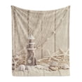 thumbnail image 1 of Fishing Net Soft Flannel Fleece Throw Blanket, Marine Theme Sea Stars and Shells Underwater Life Wooden Lighthouse Print, Cozy Plush for Indoor and Outdoor Use, 70" x 90", Beige Cream, by Ambesonne, 1 of 6
