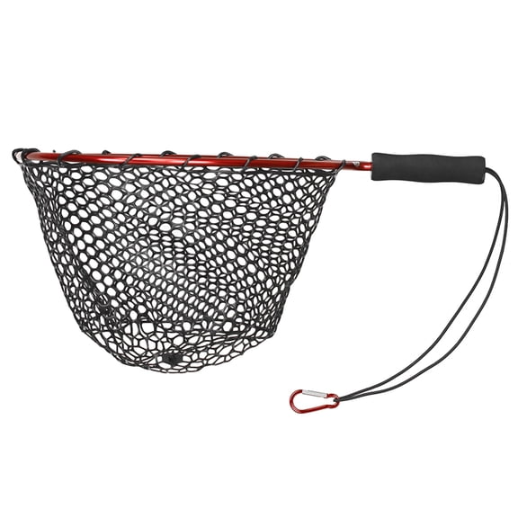 Fishing Net Soft Silicone Fish Landing Net Aluminium Alloy Pole EVA Handle With Elastic Strap And Carabiner Fishing Net Tools Accessories