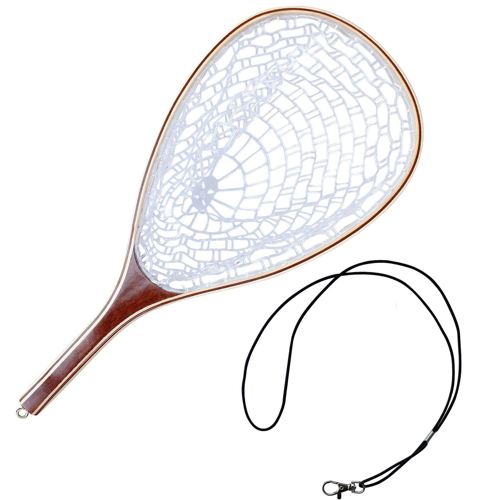 Fishing Net for Trout, Fly Fishing Net With Soft Rubber Mesh, Wooden Handle Fishing Net for Freshwater & Saltwater Fishing, Catch and Release, Gift for Anglers & Fly Fishing Enthusiasts