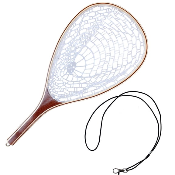 Fishing Net for Trout, Fly Fishing Net With Soft Rubber Mesh, Wooden Handle Fishing Net for Freshwater & Saltwater Fishing, Catch and Release, Gift for Anglers & Fly Fishing Enthusiasts