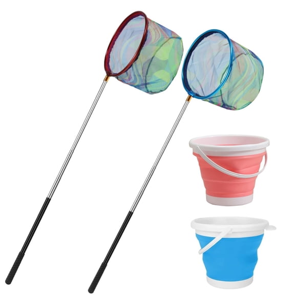 Fishing Nets With Bucket Retractable Landing Net Lightweight Aluminum Pole Non-slip Handle For Catch And Release Frogs Butterfly Outdoor