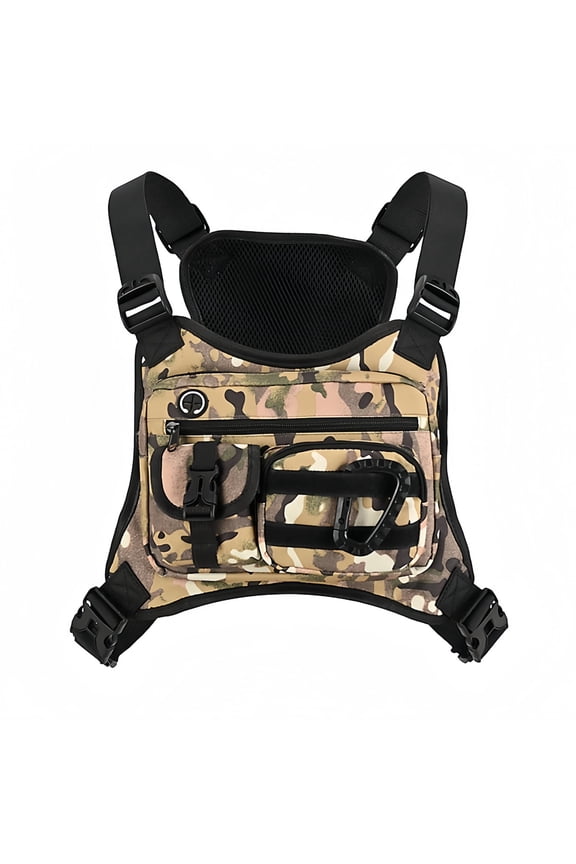 Fishing Nylon Backpack, Outdoor Chest Pack with Adjustable Shoulder Strap, Multi-Pocket Utility Chest Bag for Fishing Cycling Running Travel Daily Carry 