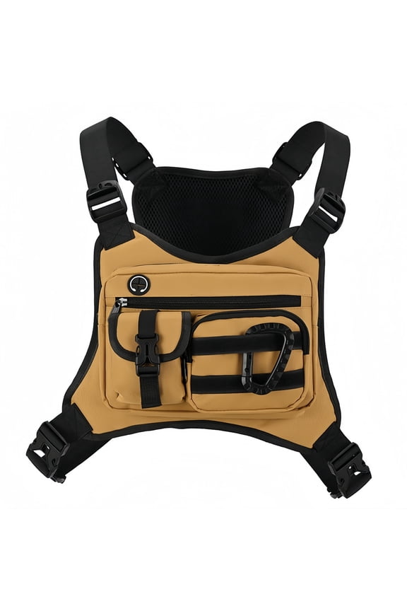 Fishing Nylon Backpack, Outdoor Chest Pack with Adjustable Shoulder Strap, Multi-Pocket Utility Chest Bag for Fishing Cycling Running Travel Daily Carry 
