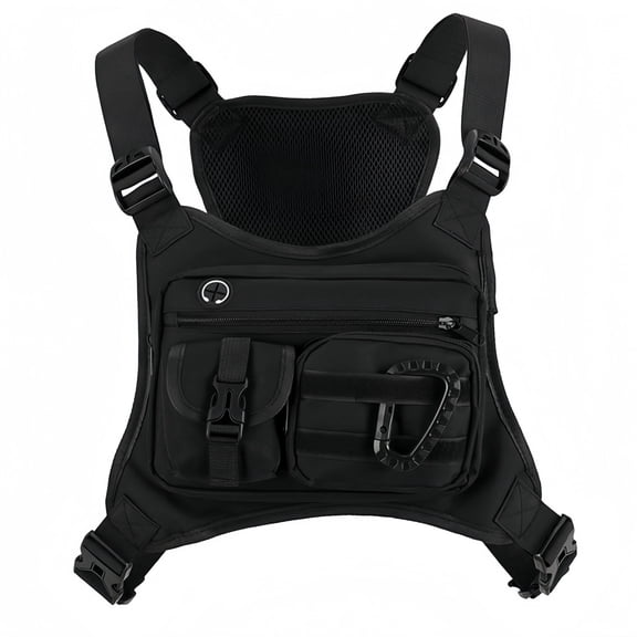 Fishing Nylon Backpack, Outdoor Chest Pack with Adjustable Shoulder Strap, Multi-Pocket Utility Chest Bag for Fishing Cycling Running Travel Daily Carry ﻿ ﻿ ﻿