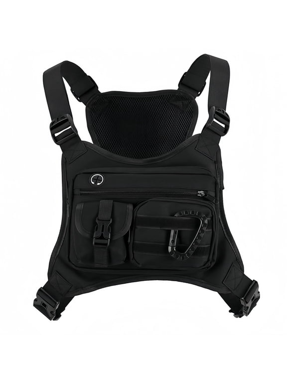 Fishing Nylon Backpack, Outdoor Chest Pack with Adjustable Shoulder Strap, Multi-Pocket Utility Chest Bag for Fishing Cycling Running Travel Daily Carry 