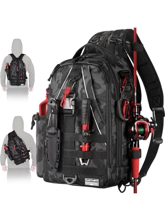 Fishing Nylon Backpack Tackle Sling Bag Backpack with Rod Holder Gift for Mother Fathe Lightweight Fishing Backpack Storge Fishing Gear and Equipment