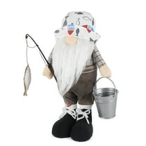 Fishing Old Man Faceless Plush Doll Decoration Bearded Fisherman with Bucket and Hook Figurine Whimsical Gnome Home Decor for Shelf Table Mantel
