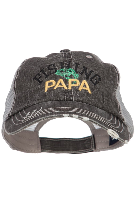 Fishing Papa Embroidered Low Profile Cotton Mesh Cap - Black OSFM