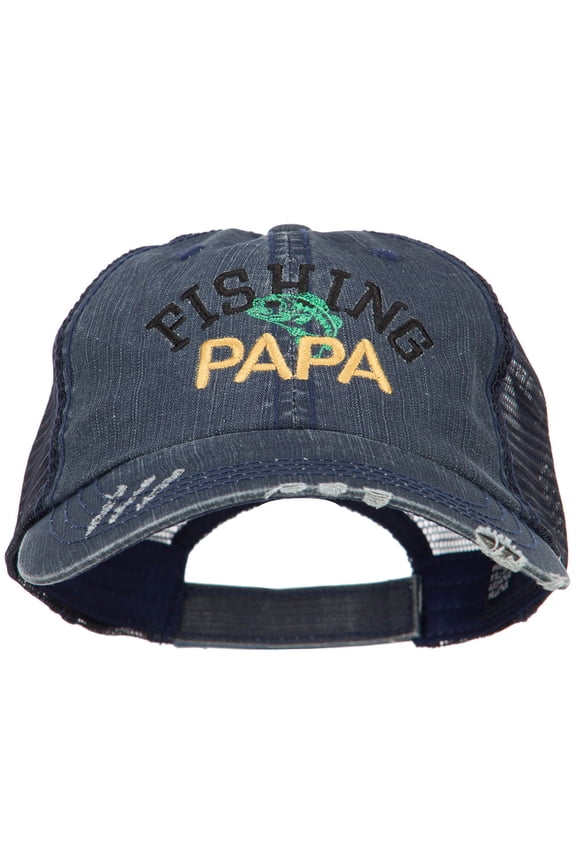 Fishing Papa Embroidered Low Profile Cotton Mesh Cap - Navy OSFM