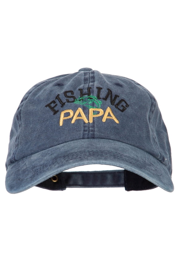 Fishing Papa Embroidered Washed Cotton Twill Cap - Navy OSFM