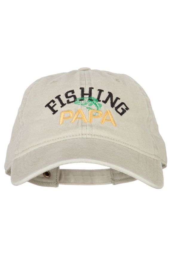 Fishing Papa Embroidered Washed Cotton Twill Cap - Stone OSFM