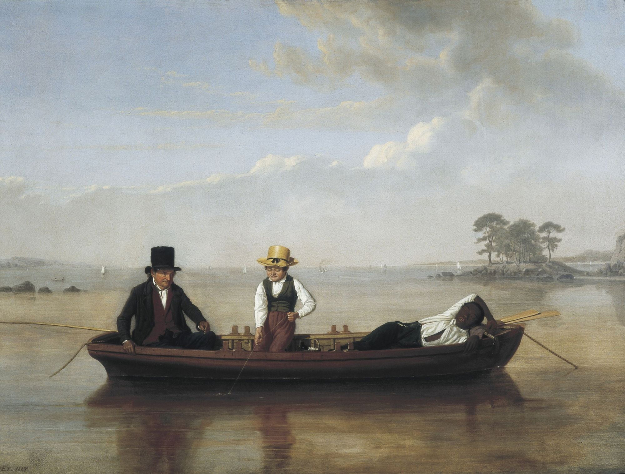 Fishing Party On Long Island Sound Off New Rochelle Canvas Art - (36 x 24)