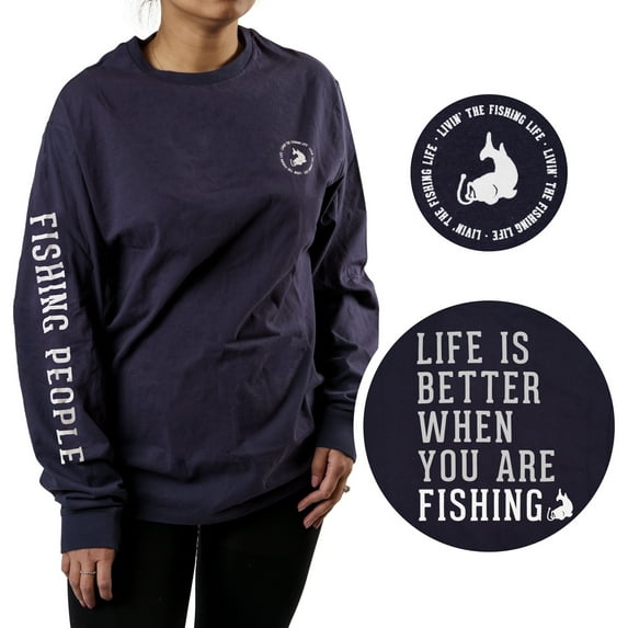 Pavilion Gift Company - Fishing People - Medium Navy Unisex Long Sleeve T-Shirt