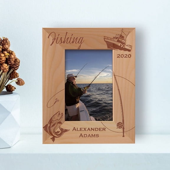 Fishing Personalized Wooden Frame 3 1/2" x 5" Brown (Vertical)