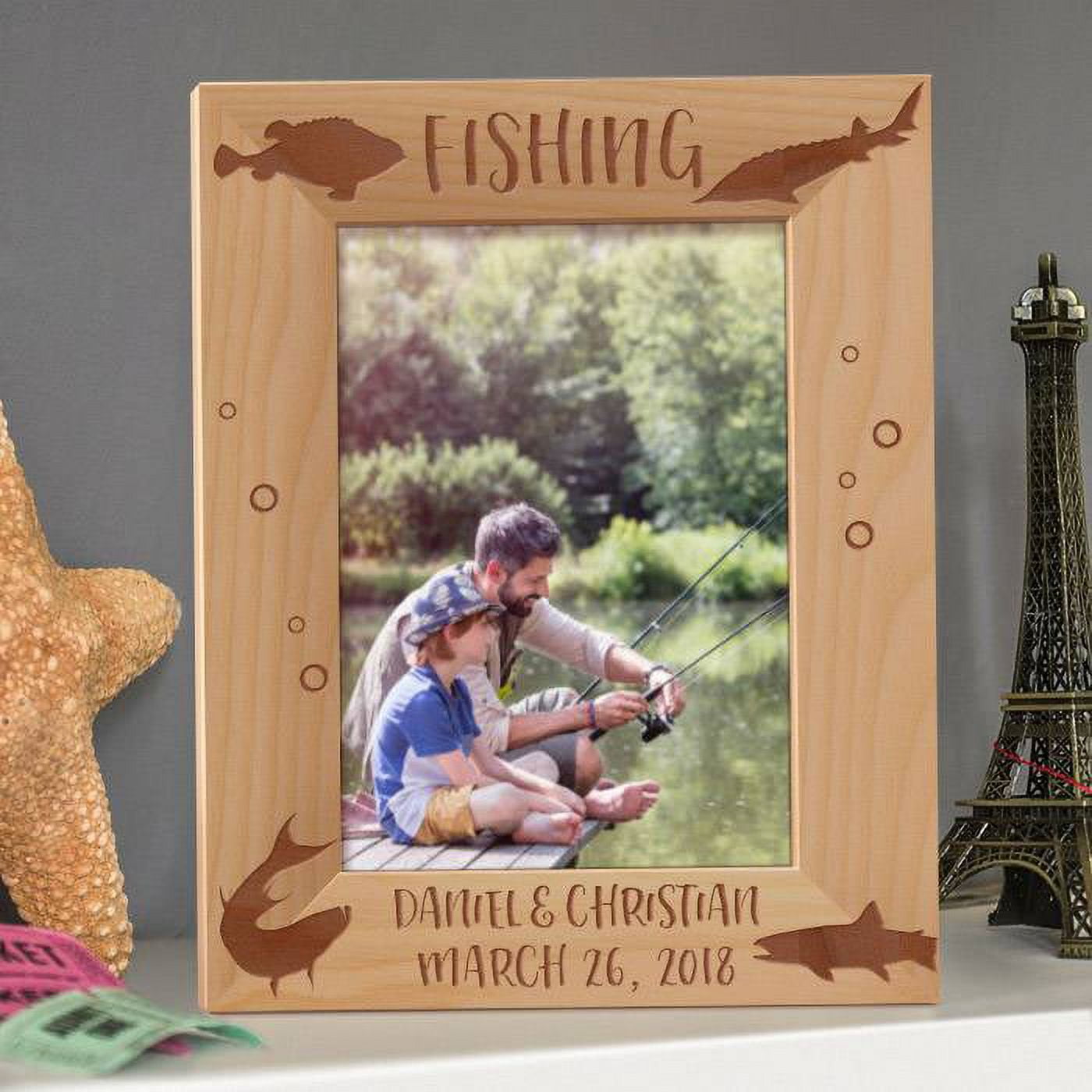 Fishing Personalized Wooden Picture Frame 8 x 10 Brown (Vertical)