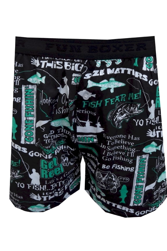 Mens Fishing Phrases Black Boxer Shorts (Small)