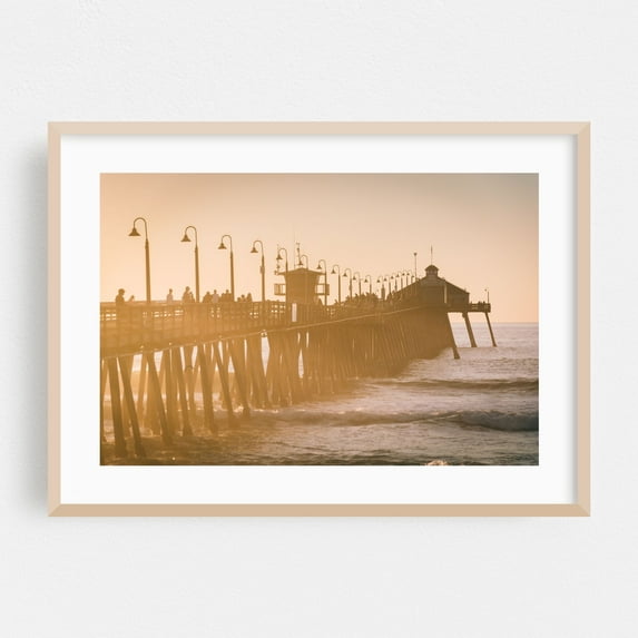 The Fishing Pier, Imperial Beach - Imperial Beach California Photography Sunset Beach Boardwalk Coastal Ocean Scenic Landscape Oak Framed Wall Art Print 18 x 24 inches