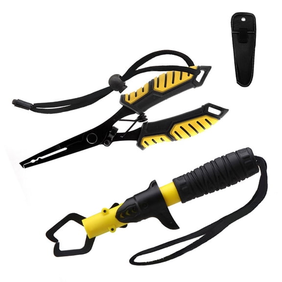 Fishing Plier Fish Control Devic Set Hook Remover Split Ring Fishing Line Cutter,Yellow Black