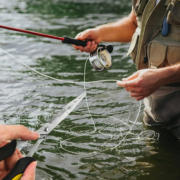 Fishing Pliers, Cetaka Multifunction Stainless Steel Long Nose Fish Hook Pliers, Non-Slip Grip with Lanyard Professional Saltwater Freshwater Fishing Tool, Yellow