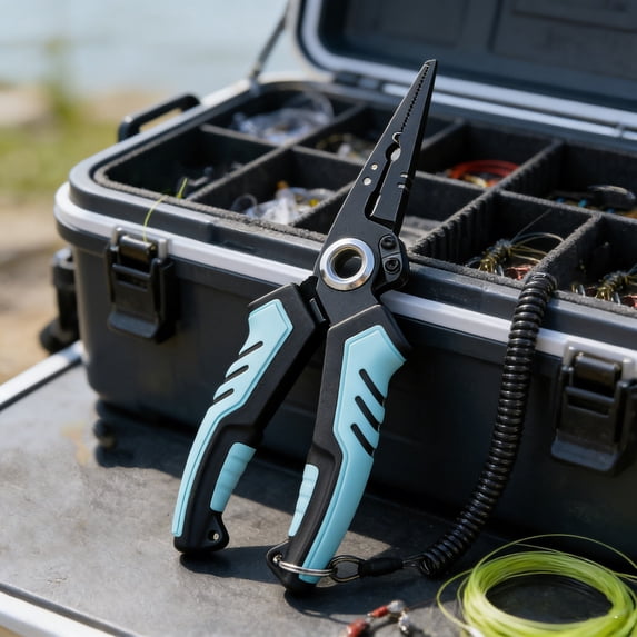 Fishing Pliers Multi Tool TPR Handle, Stainless Steel Titanium Plating for Saltwater, Line Cutter Hook Remover Crimper for Freshwater, Split Ring Opener for Angler Gear Tackle
