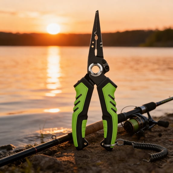 Fishing Pliers Multi Tool TPR Handle, Stainless Steel Titanium Plating for Saltwater, Line Cutter Hook Remover Crimper for Freshwater, Split Ring Opener for Angler Gear Tackle