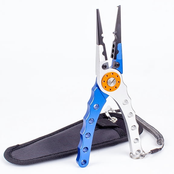Fishing Pliers, Saltwater Fishing Tools, 8-Inch 420 Stainless Steel Braid Line Cutter Hook Remover Crimper, Comfortable Slip-Resistant Rubber Handle with Elastic Lanyard and Sheath