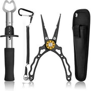 Fishing Pliers and Fish Lip Gripper Set - Hook Remover, Split Ring Opener, Fly Fishing Tool Kit, Perfect Ice Fishing Gear, Ideal Fishing Gift for Men