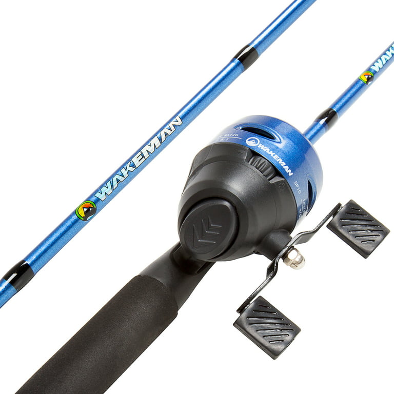 Fishing Pole 64-inch Fiberglass and Stainless Steel Rod and Pre-Spooled Reel Combo for Lake, Pond and Stream Casting by Wakeman Outdoors (Blue;