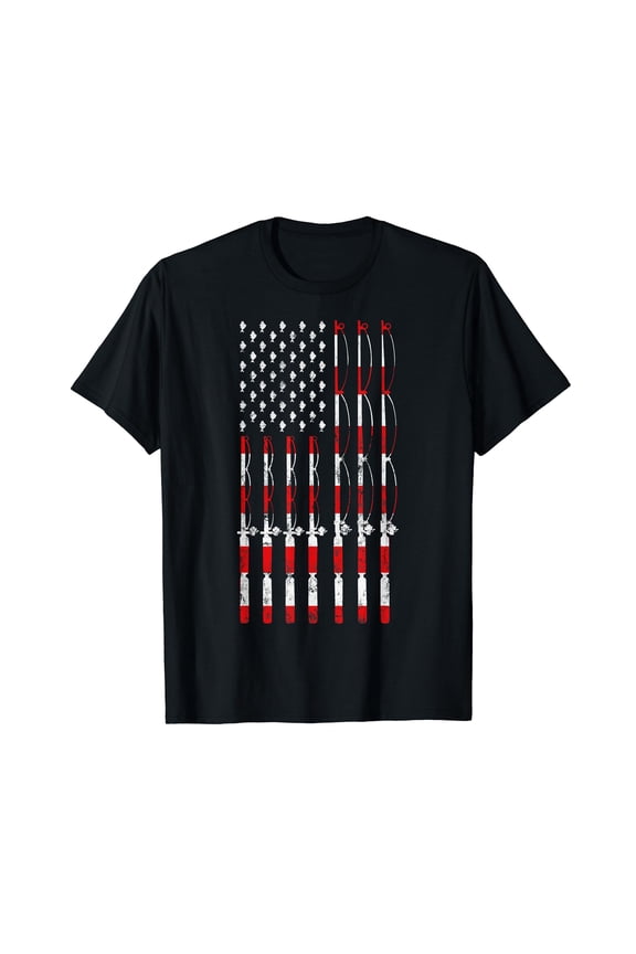 Fishing Pole American USA Flag Patriotic Fishing gift T-Shirt