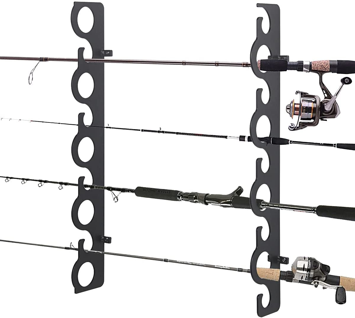 Fishing Pole Holder Wall or Ceiling Mount Rack, Fishing Rod Storage Rack,  Holds 9 Rods for Home, Store, Cabin, Garage, Basement 