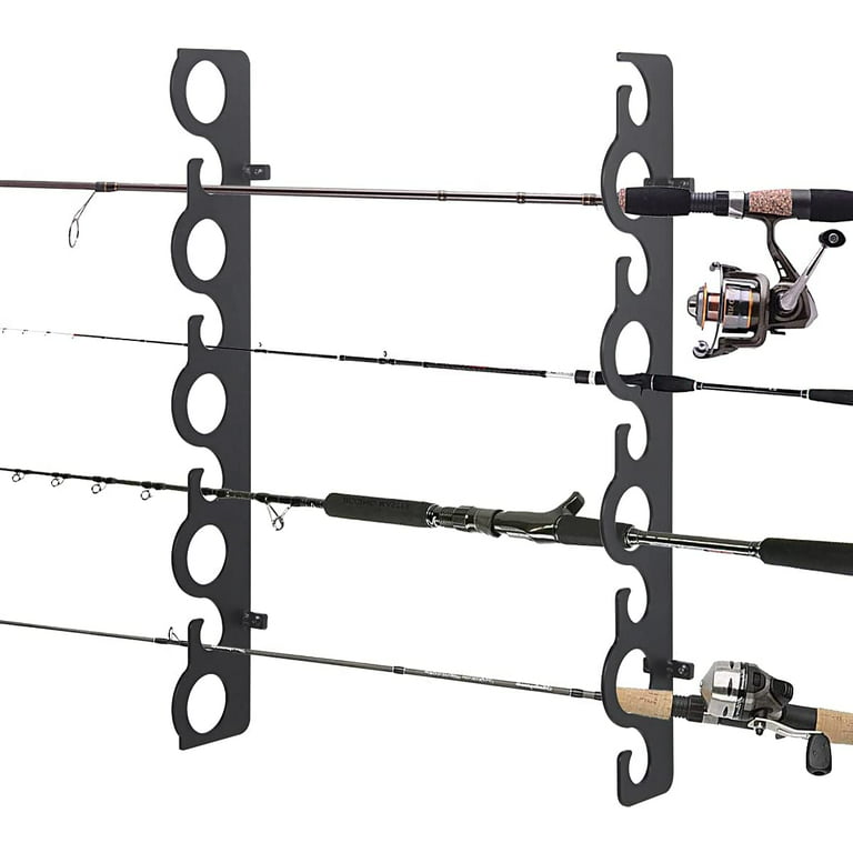 Fishing Pole Holder Wall or Ceiling Mount Rack, Fishing Rod Storage Rack,  Holds 9 Rods for Home, Store, Cabin, Garage, Basement